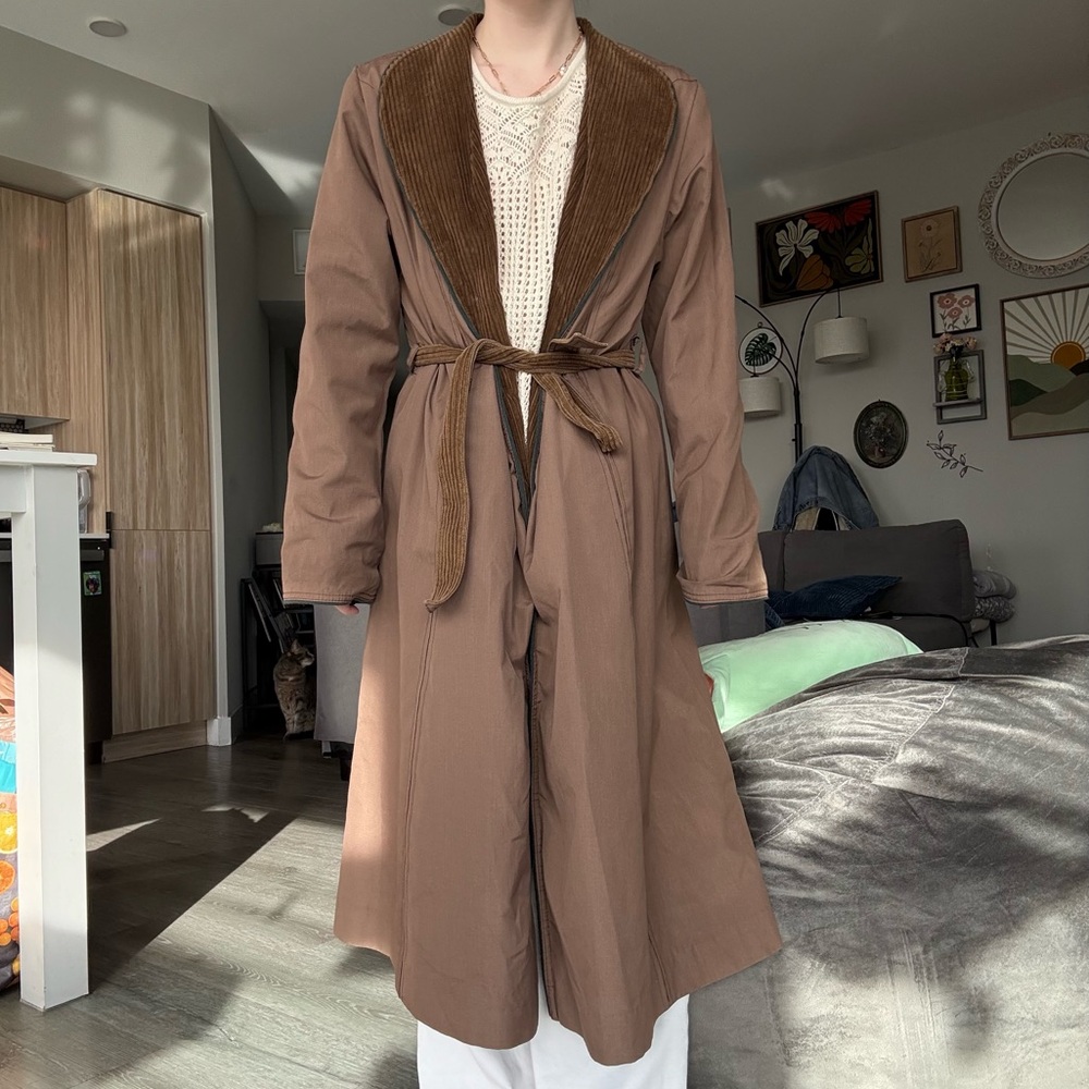 Vintage corduroy tie waist robe reversible collared neckline - Picture 5 of 6